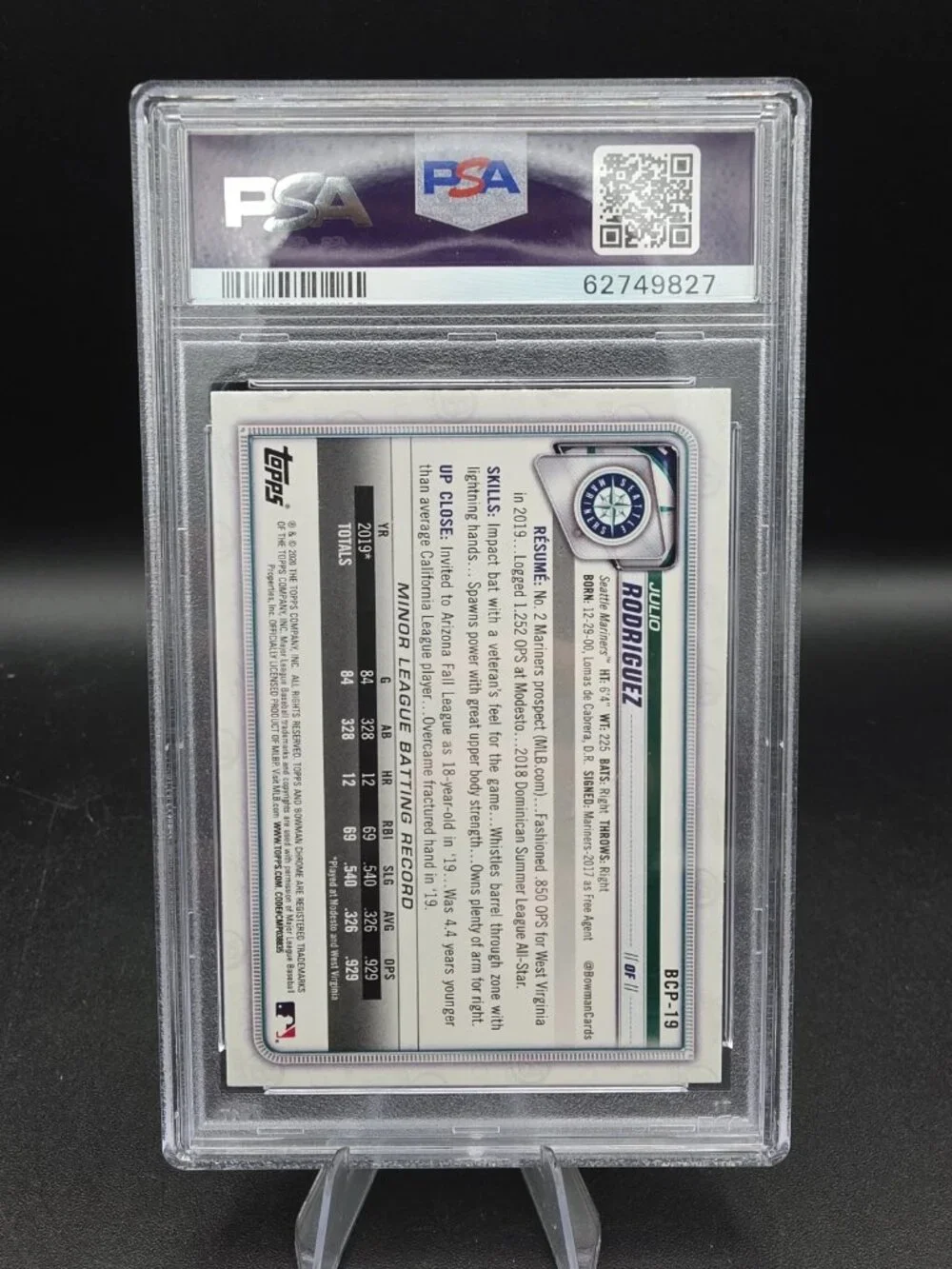 2020 Bowman - Chrome Prospects Julio Rodriguez #BCP-19 Mojo Refractor (RC)